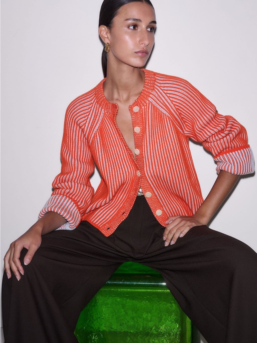 ME+EM Contrast Rib Cardigan